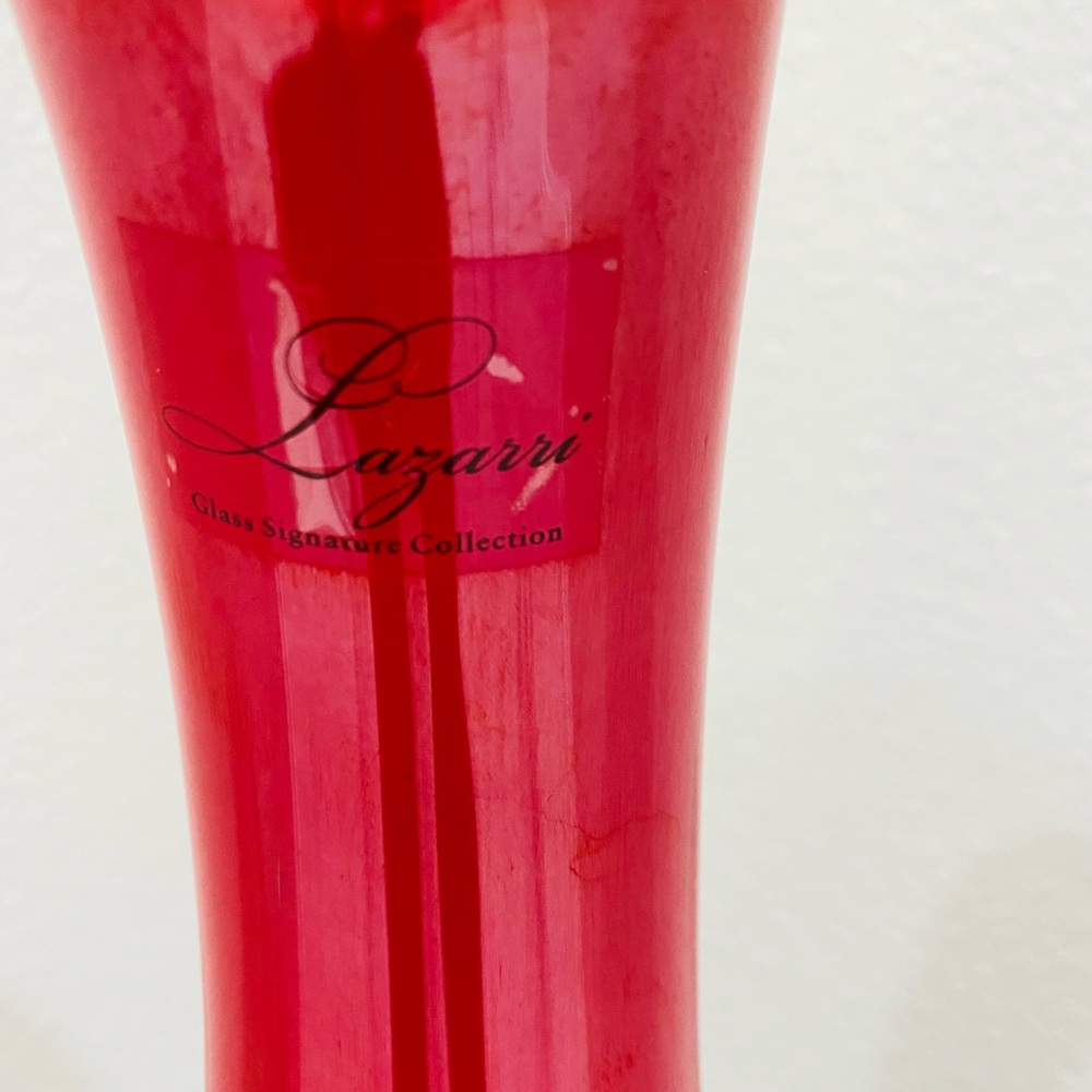 Vintage Murano Red Yellow & Green Art Glass Bottle Vase. Lizarri Glass Signature - Picture 5 of 11